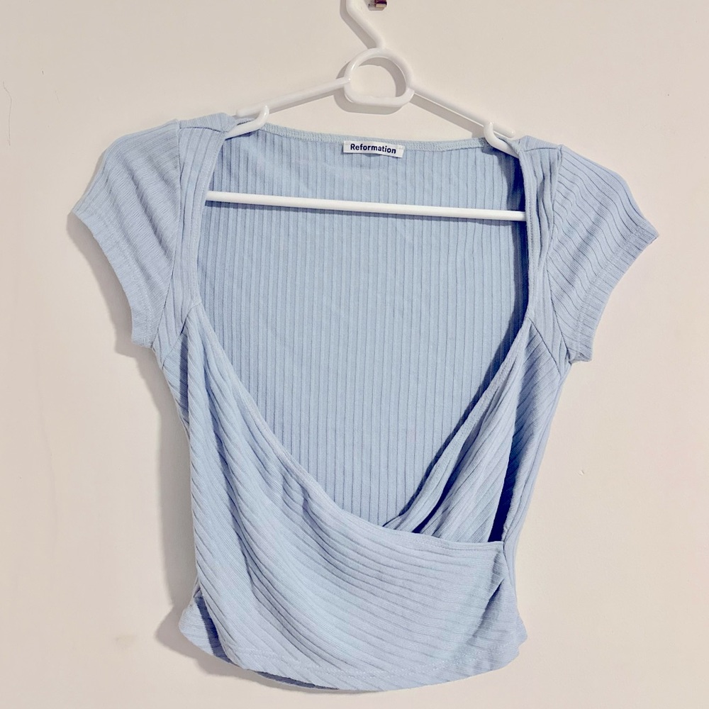 Baby Blue Open Back Reformation Tee